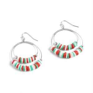 Heishi Hoop Christmas Earrings Red Green